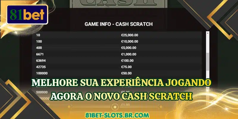 Melhore sua experiência jogando agora o novo Cash Scratch